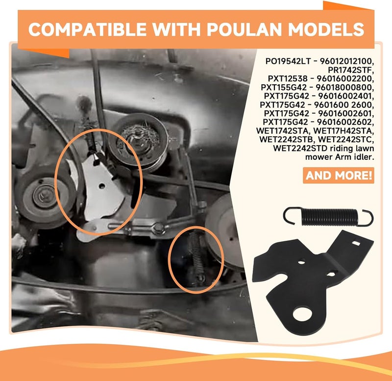 Filloman 532155046 Deck Idler Arm & 131335 Spring Compatible with Craftsman, Husqvarna, Poulan 42" Riding Mower - Replaces LT/YT 531166601, 532176932, 155046X421 - Image 5